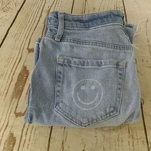 Hollister Ultra High Rise Smiley Face Distressed Mom Jeans Blue Size 25